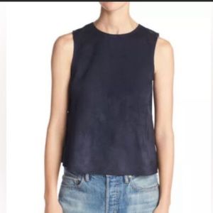 Vince Coastal Blue Leather/Suede Sleeveless Crewneck Top